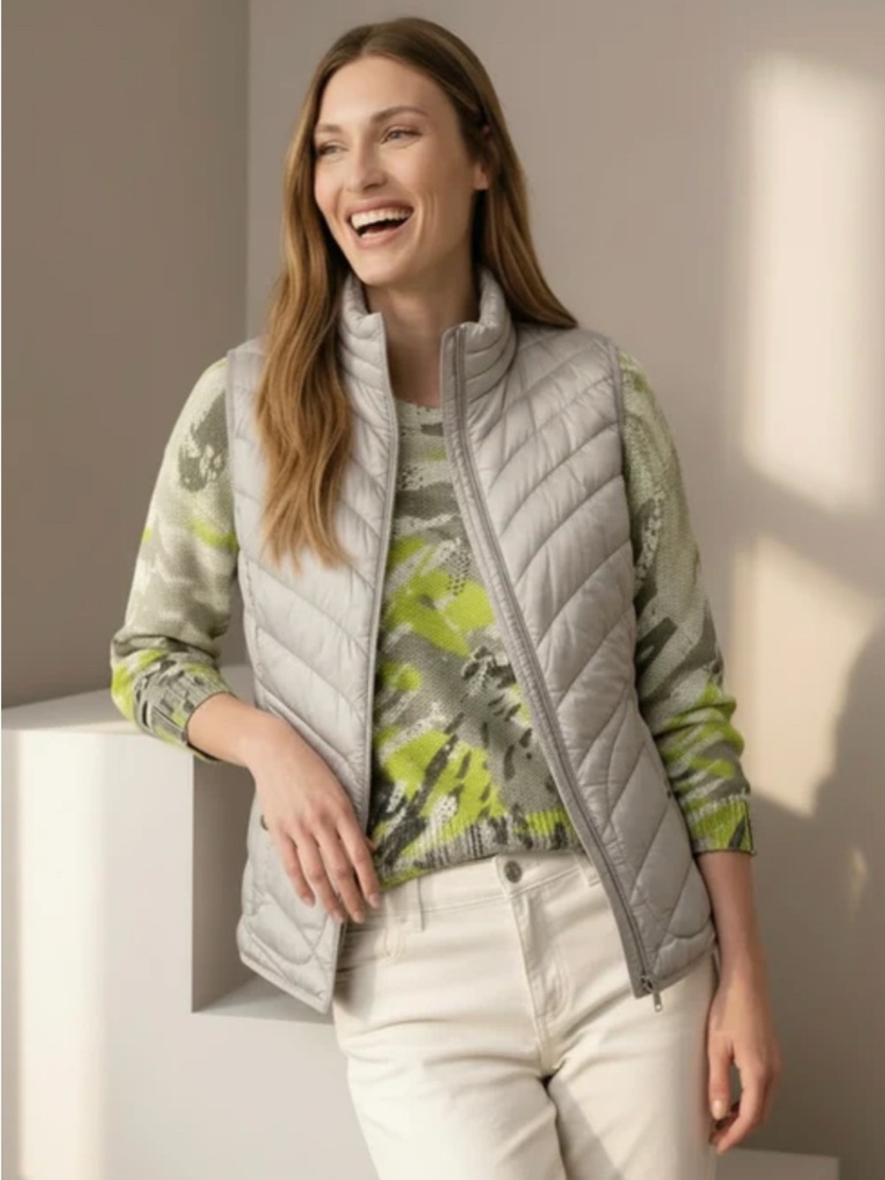 Joe Fresh Light Gray Quilted Stand-Collar Vest - Women